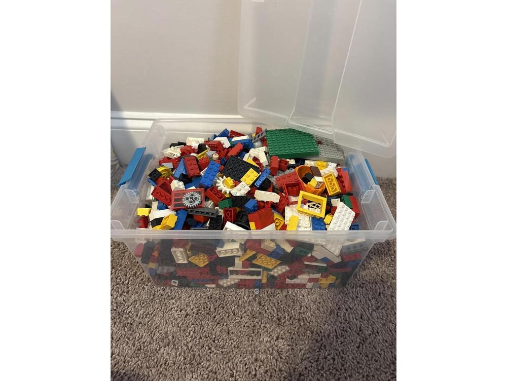 RARE Vintage Mixed LEGO Tyco Building Bricks Bulk Set in Storage Box 7 lbs